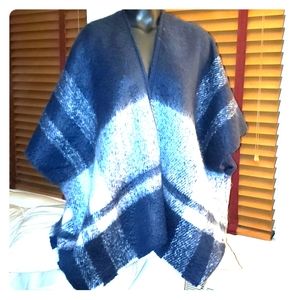 Aerie Denim Plaid Poncho Coat